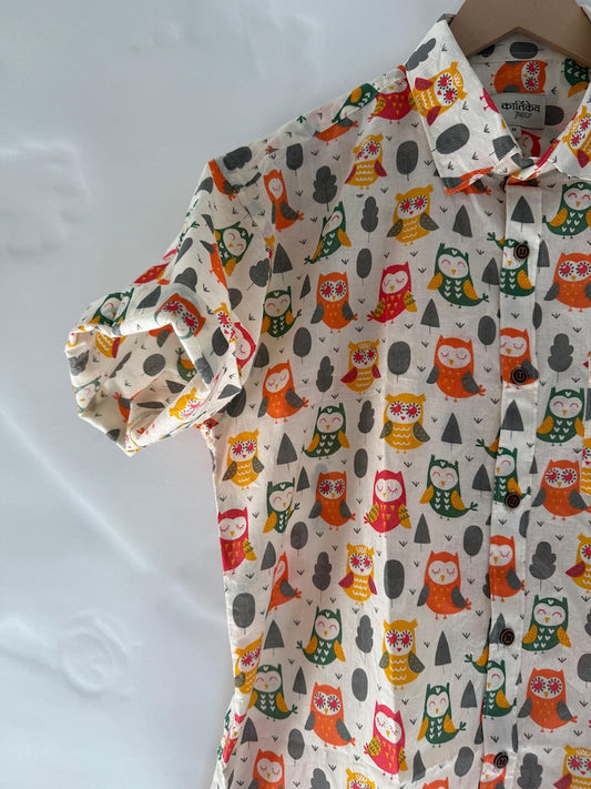 Cute Owl Print Half Sleeve Quirky Shirt