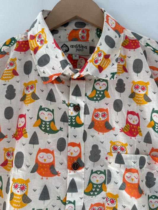 Cute Owl Print Half Sleeve Quirky Shirt