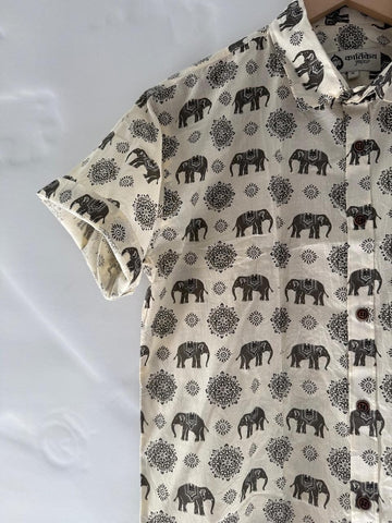 Traditional Elephant Print Sanganeri Cotton Shirt - Limited Edition