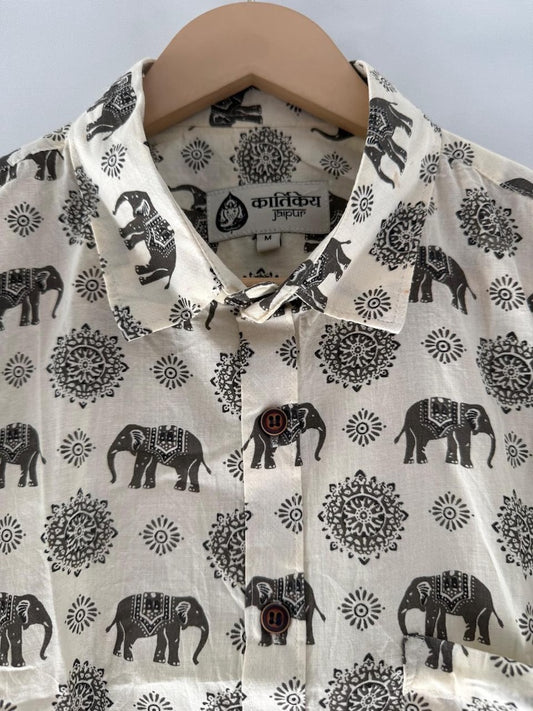 Traditional Elephant Print Sanganeri Cotton Shirt - Limited Edition