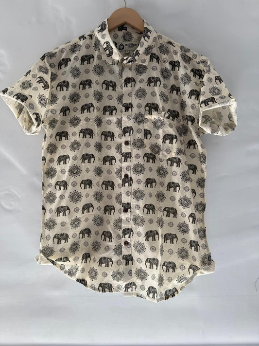 Traditional Elephant Print Sanganeri Cotton Shirt - Limited Edition