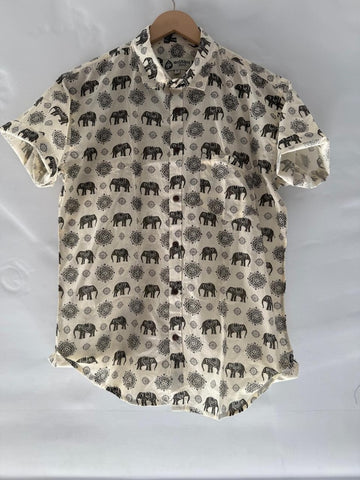 Traditional Elephant Print Sanganeri Cotton Shirt - Limited Edition