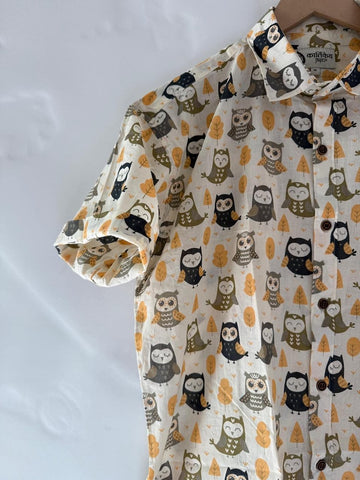 Cute Owl Men's Cotton Shirt - Kartikeya Jaipur