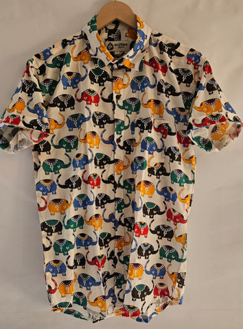 Classic Elephant Print Cotton Half Sleeves Shirt for Men