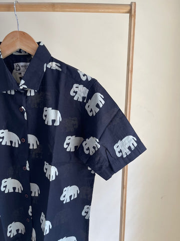 Classic Bold Elephant Print Half Sleeve Shirt for Women - Black - Pre Book ( Dispatch by 25th MAY )