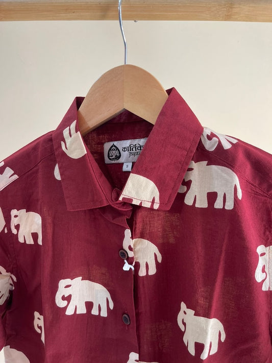 Classic Bold Elephant Print Half Sleeve Shirt for Women