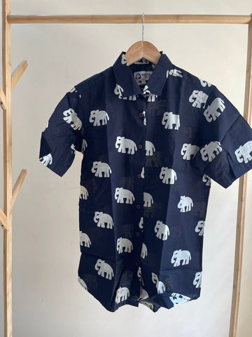 Classic Bold Elephant Print Half Sleeve Shirt for Women - Black - Pre Book ( Dispatch by 25th MAY )