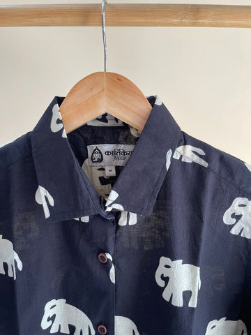 Classic Bold Elephant Print Half Sleeve Shirt for Women - Black - Pre Book ( Dispatch by 25th MAY )