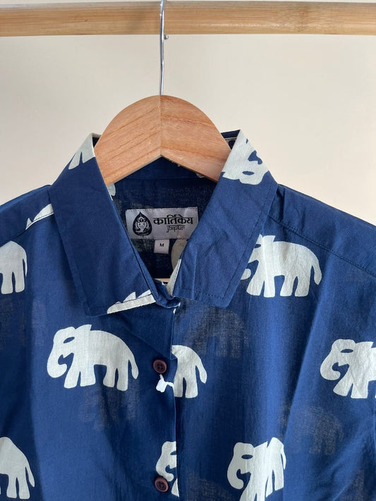 Classic Bold Elephant Print Half Sleeve Shirt for Women