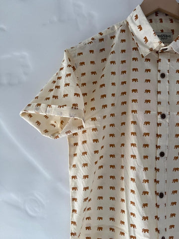 Cotton Half Sleeve Mini Elephant Print Shirt for Men - Yellow