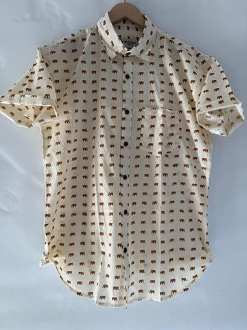 Cotton Half Sleeve Mini Elephant Print Shirt for Men - Yellow