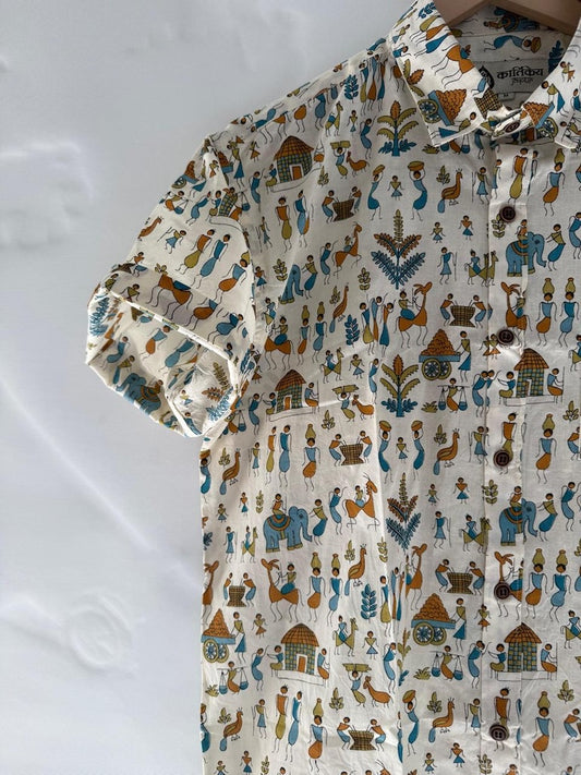 Classic Tribal Print Half Sleeve Cotton Shirt for Men