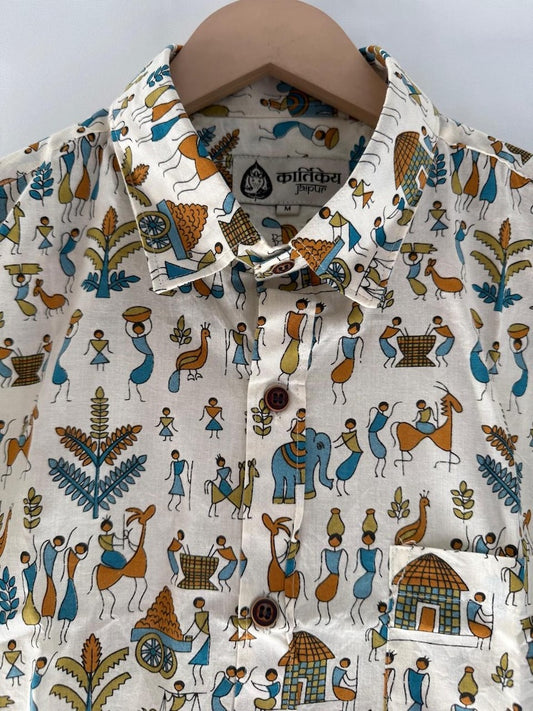 Classic Tribal Print Half Sleeve Cotton Shirt for Men