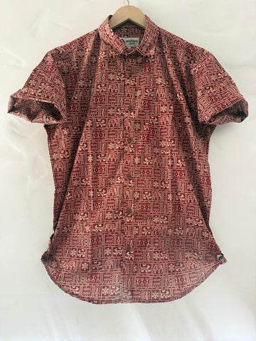 Red Tribal Print Cotton Classic Shirt for Men