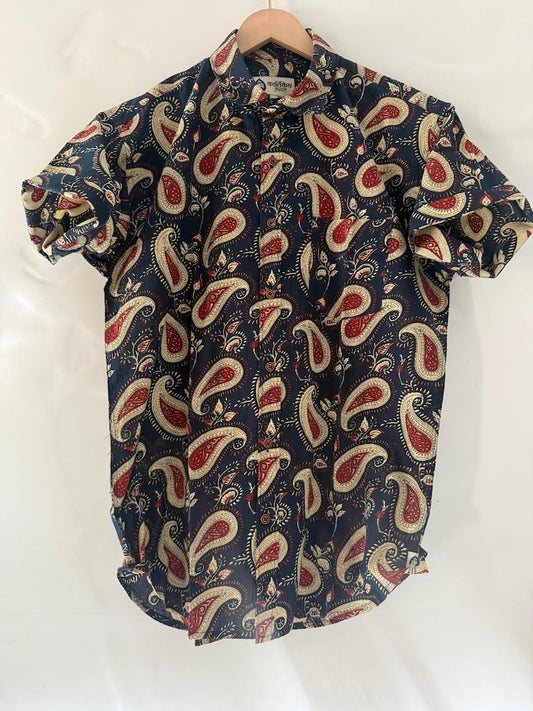 Short Sleeve Kalamkari Print Cotton Shirt For Men