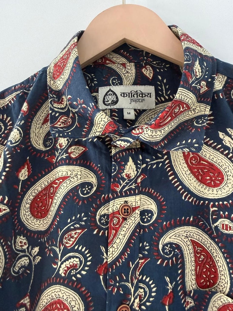 Short Sleeve Kalamkari Print Cotton Shirt For Men