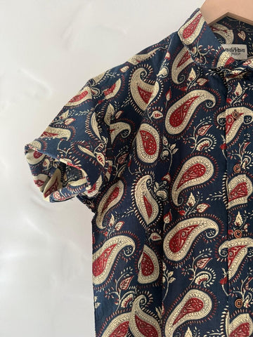 Short Sleeve Kalamkari Print Cotton Shirt For Men