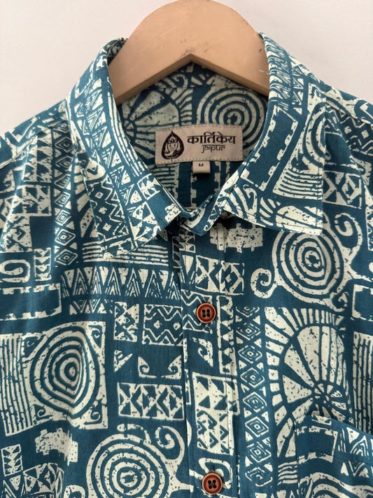 Short Sleeve Paisley Print Cotton Shirt For Men