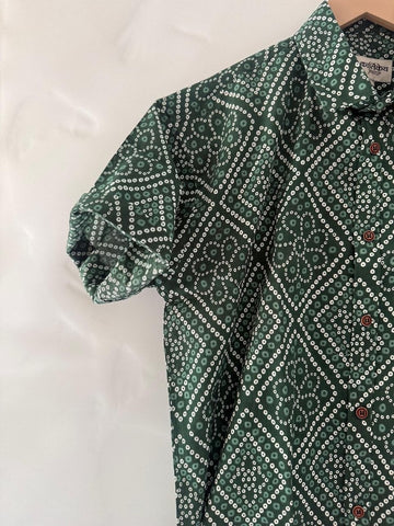 Mens Handcrafted Bandhej Print Cotton Shirt - Mehndi Ceremony