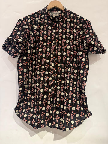 Polka Mandarin Collar Floral Cotton Shirt for Men