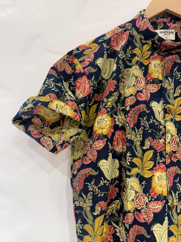 Mandarin Collar Floral Cotton Shirt for Men - Goa Edit