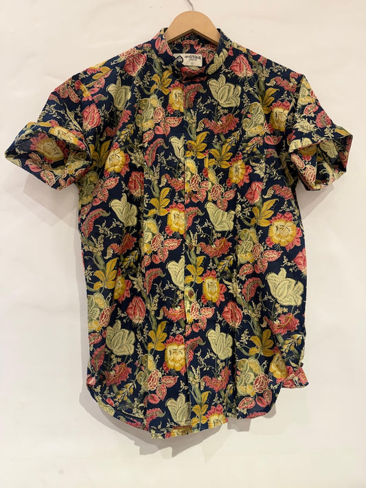 Mandarin Collar Floral Cotton Shirt for Men - Goa Edit