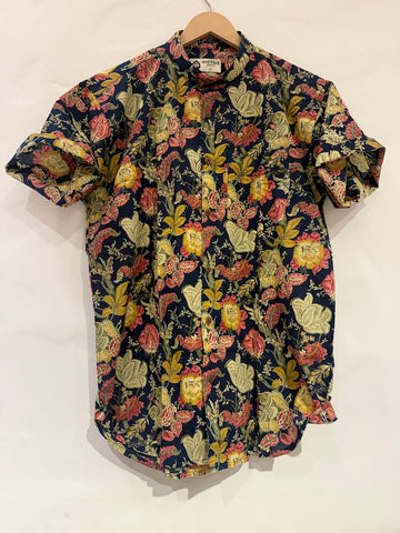 Mandarin Collar Floral Cotton Shirt for Men - Goa Edit