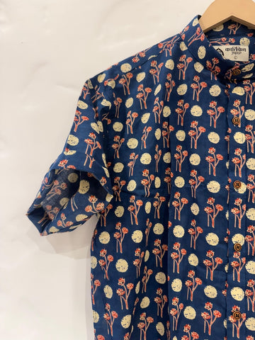 Kartikeya Jaipur Mandarin Collar Floral Cotton Shirt for Men