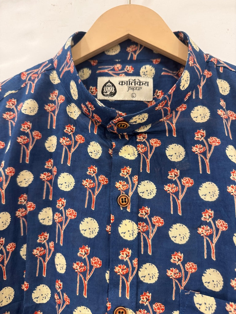 Kartikeya Jaipur Mandarin Collar Floral Cotton Shirt for Men