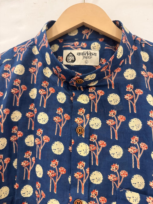 Kartikeya Jaipur Mandarin Collar Floral Cotton Shirt for Men