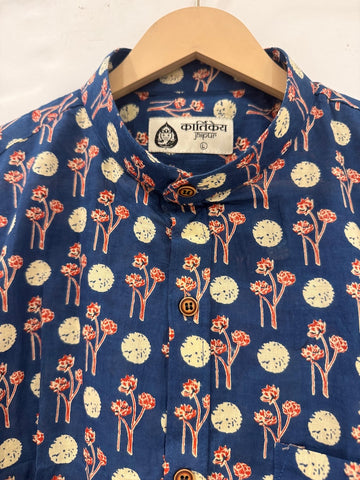 Kartikeya Jaipur Mandarin Collar Floral Cotton Shirt for Men