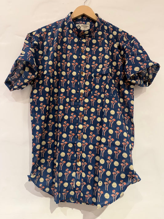 Kartikeya Jaipur Mandarin Collar Floral Cotton Shirt for Men