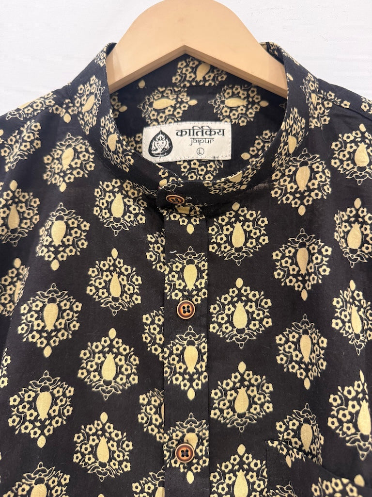 Mandarin Collar Floral Cotton Shirt for Men - Festive Edit