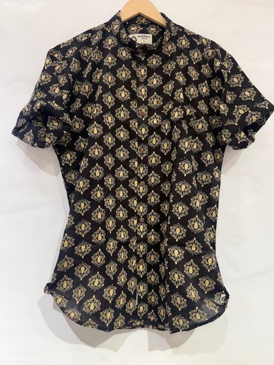 Mandarin Collar Floral Cotton Shirt for Men - Festive Edit