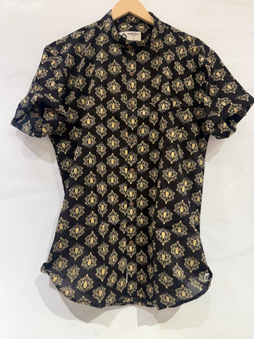 Mandarin Collar Floral Cotton Shirt for Men - Festive Edit