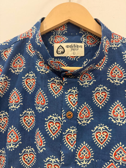 Traditional Mandarin Collar Floral Cotton Shirt for Men