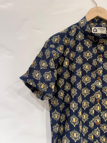 Mandarin Collar Floral Cotton Shirt for Men - Festive Edit