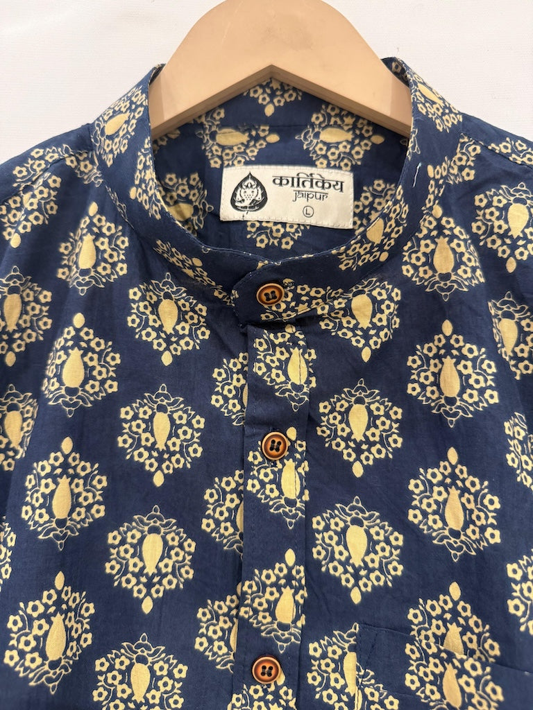Mandarin Collar Floral Cotton Shirt for Men - Festive Edit