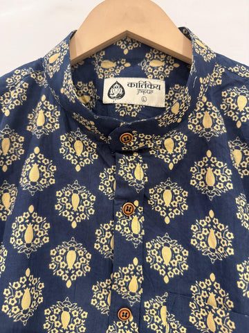 Mandarin Collar Floral Cotton Shirt for Men - Festive Edit