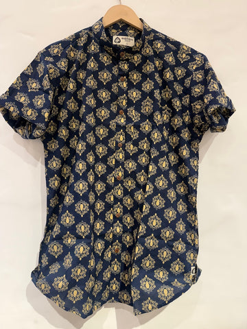 Mandarin Collar Floral Cotton Shirt for Men - Festive Edit