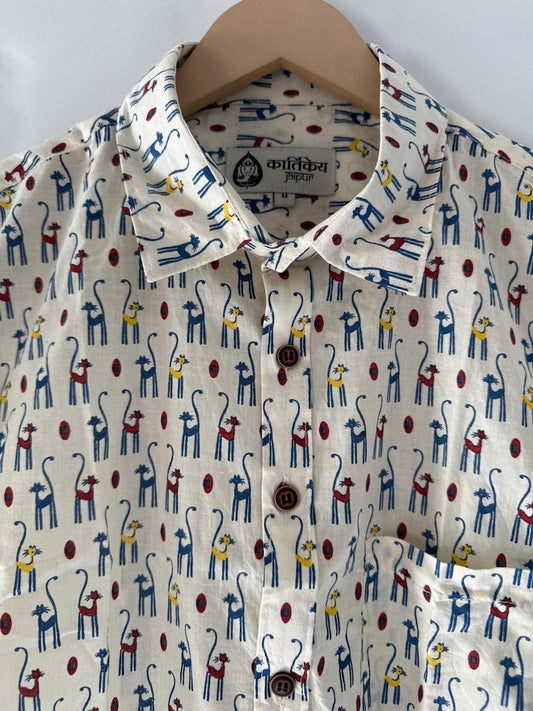 Cute Cat Print Cotton Shirt for Man