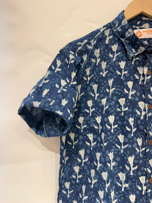 Indigo Print Half Sleeve Cotton Shirt for Men