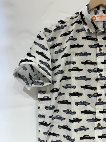 Handcrafted Car Print Vintage Cotton Shirt for Men