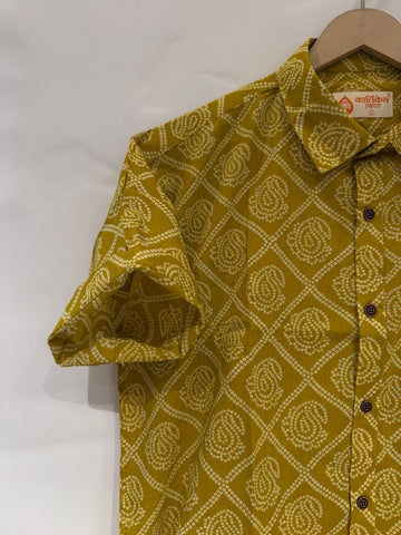 Bandhej Print Classic Cotton Shirt for Men - Mehandi Ceremony