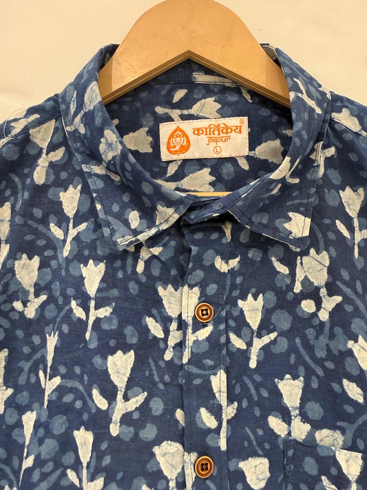 Indigo Print Half Sleeve Cotton Shirt for Men