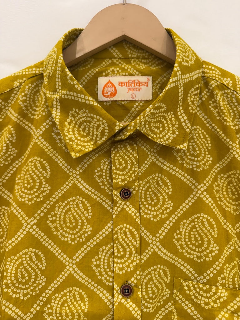 Bandhej Print Classic Cotton Shirt for Men - Mehandi Ceremony