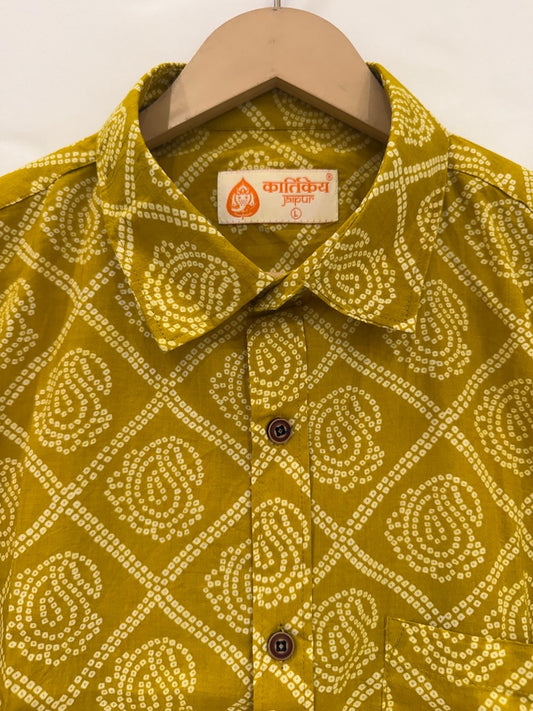 Bandhej Print Classic Cotton Shirt for Men - Mehandi Ceremony