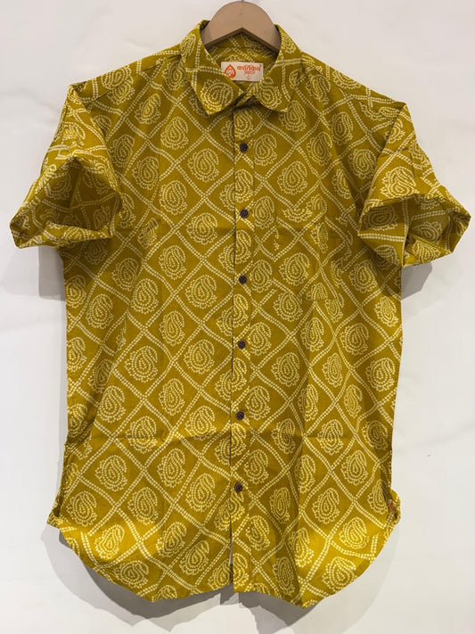 Bandhej Print Classic Cotton Shirt for Men - Mehandi Ceremony