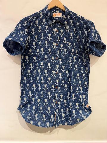 Indigo Print Half Sleeve Cotton Shirt for Men