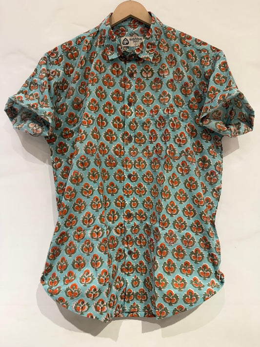 Bagru Print Half Sleeve Handmade Cotton Shirt for Men - Organic
